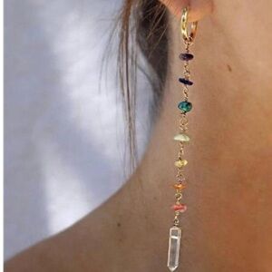 18k Gold Plated Chain Dangle Earrings Multicolor Gemstones Clear Crystal Pendant
